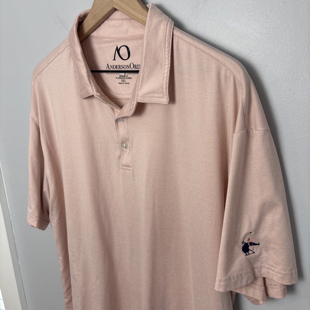 Anderson Ord‎ Gamer Polo Shirt Men's XXL Lotus Heather Short Sleeve Logo